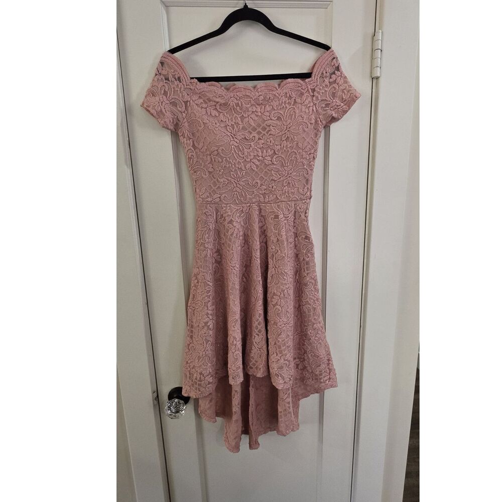 City Studio Pink Floral Lace Off Shoulder Hi-Low Fit & Flare Lined Dress 5